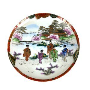 1940s Geisha Hand Painted Japanese Plate 5.5'' With Traditional Scene Decorative